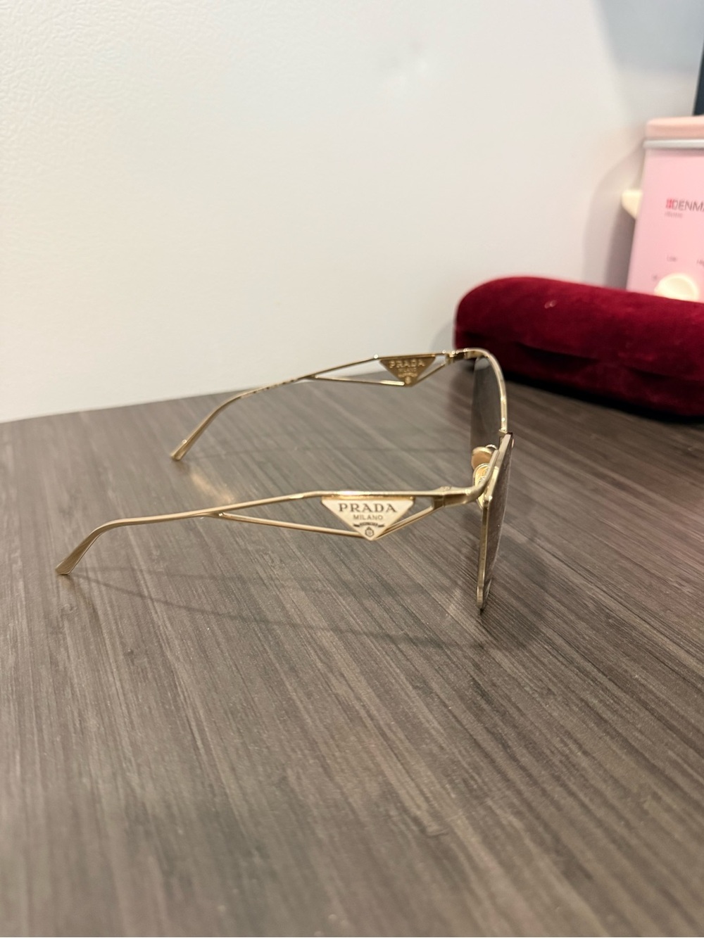 Prada Gold Metal Frame Women's Sunglasses with Logo Temple Accents,
No box